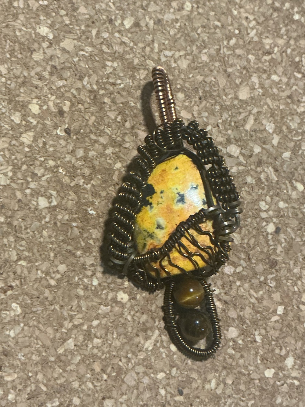 Handcrafted Wire-Wrapped Yellow & Brown Turtle Pendant - Unbranded